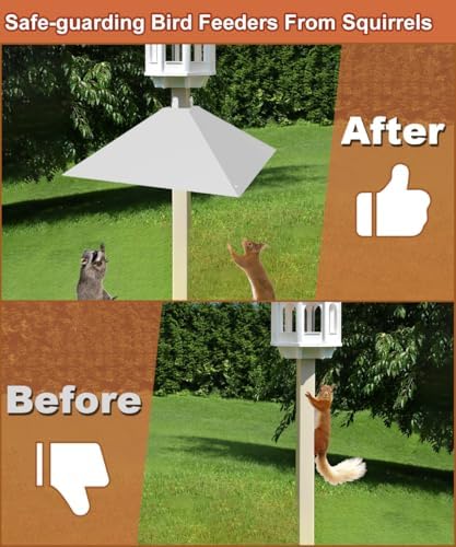 Metal Squirrel Baffle for 4x4 Post, Outside Wooden Pole Mount Squirrel Guards for Bird Feeders, 17 Inch Squirrels Deterrents Stopper to Deter Racoons, White, 1pcs, (Patented No.: D1069260)