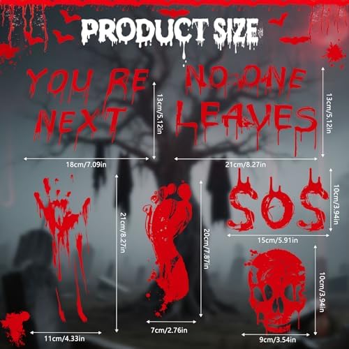 AhfuLife 108Pcs Halloween Window Clings, 9 Sheets Reusable Halloween Blood Handprint Window Stickers Removable Stickers for Kids Home Window Indoor Party Decorations