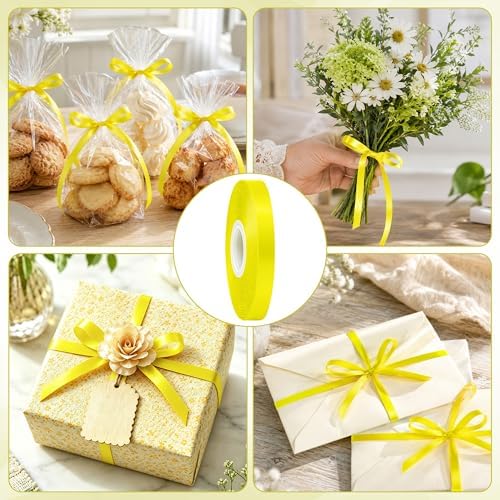 3/8In 30Yards Lemon Yellow Thin Ribbon for Gift Wrapping Birthday Holiday