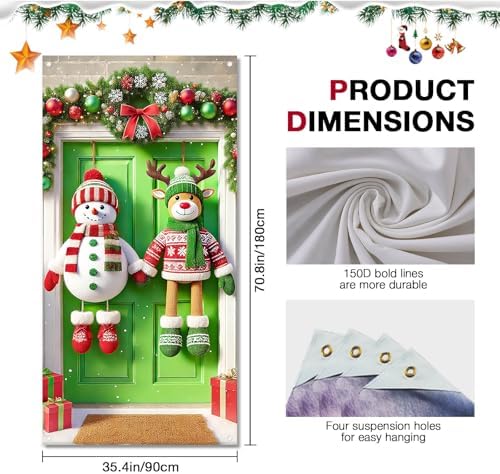 BlissYard Christmas Door Cover Reindeer Snowman 35x71 Inch Polyester
