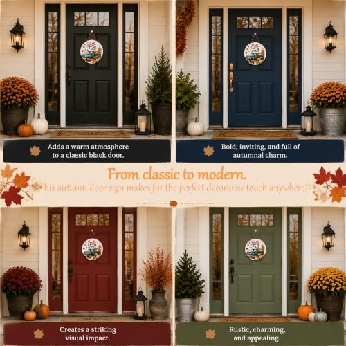 Fall Door Sign, 11.5" Wooden Hello Fall Sign with lanyard, Autumn Hanger