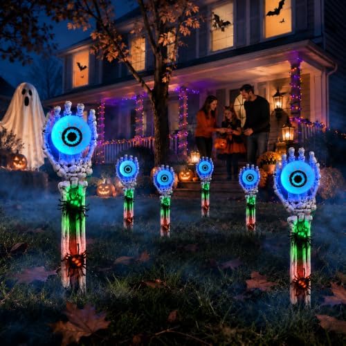 Halloween Decorations Skeleton Arms Hands 2 Packs with Blue Eyeball Lights