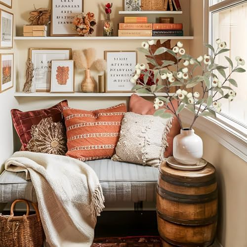 Artificial Fall Stem Fake White Hawthorn Berry Spray Autumn Home Décor