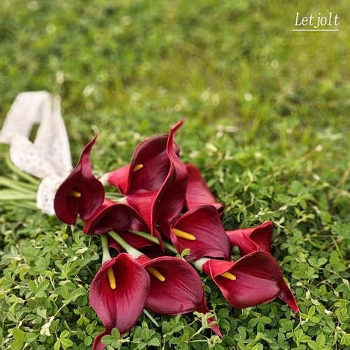 Letjolt Artificial Calla Lily Flowers 12Pcs, Dark Red