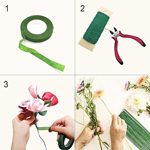 Woohome Floral Stem Arrangement Tools Kit with Wire Cutter Green Floral Tapes 26 Gauge Green and Dark Brown and White Floral Stem Wire and 22 Gauge Paddle Wire for Bouquet Stem Wrap Florist