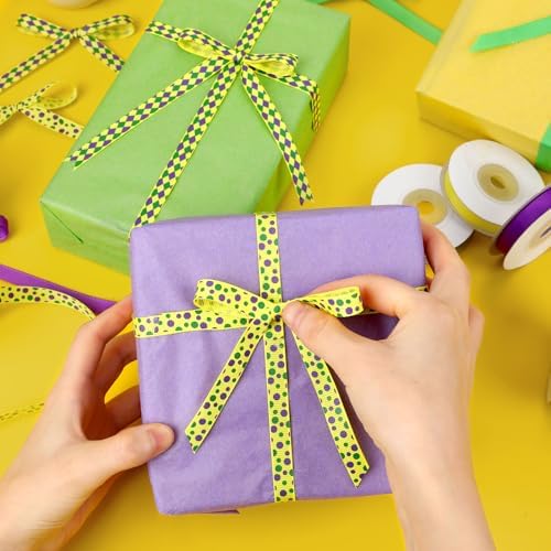 DECYOOL Mardi Gras Ribbon 6 Rolls 60 Yards Holiday Grosgrain Ribbons