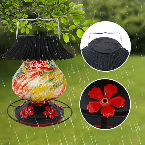 Solar Hummingbird Feeder, Hand Blown Glass Multicolor Night Lights