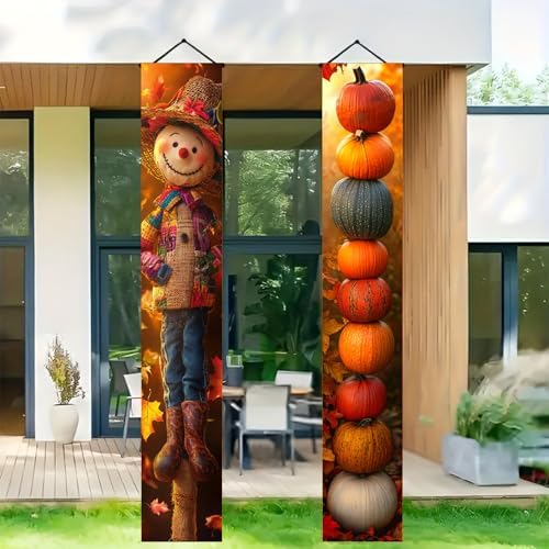 BlissYard Fall Scarecrow Porch Banner 12x71 Inch