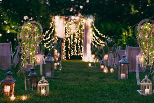 RECUTMS Artificial Hanging Plants with Lights Fake Hanging Spring Flowers