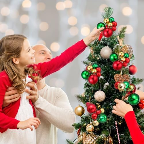 Daifunli 8 Pcs Christmas Tree Picks 7.87 Inch Red Green Gold Christmas Ball