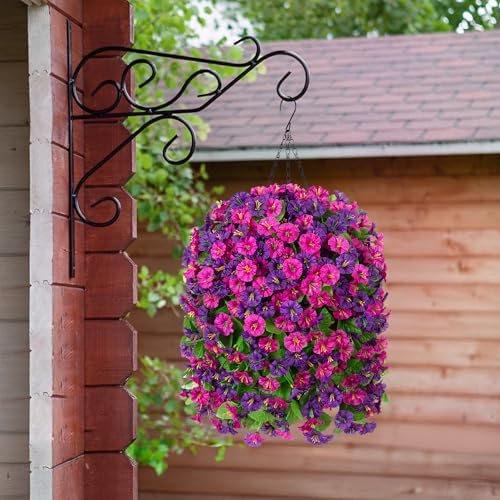 Ammyoo Artificial Fake Hanging Flowers Basket for Spring Summer Decor