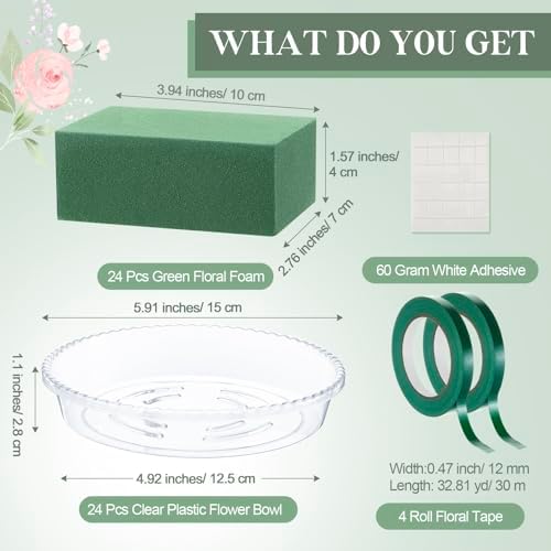 Sabary 12 Sets Floral Foam Blocks with 6 Inch Clear Plastic Bowls