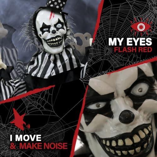 Haunted Hill Farm Scary Talking Groundbreaker Clown, Halloween Animatronic with Motion and Touch Activated Lights and Sounds, Battery Operated Indoor or Covered Outdoor Halloween Decorations