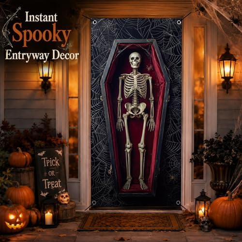 Irenare Halloween Door Cover 79"x35" Coffin Skeleton Halloween Decorations