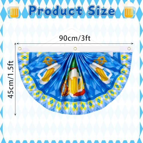 Augshy 4Pcs Oktoberfest Bunting Fan Flag, Blue Bavarian Pleated Half Banner