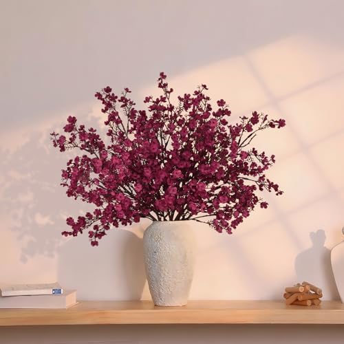 5 Pcs Fall Flowers, Real Touch Babys Breath Artificial Flowers, Burgundy