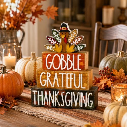 4Pcs Thanksgiving Table Decoration Thanksgiving Wooden Turkey Sign