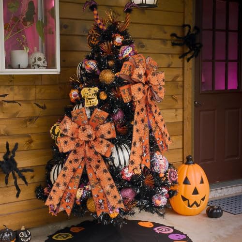 2PCS Large Halloween Wreath Bows for Indoor Outdoor Tree Topper Wall Decor