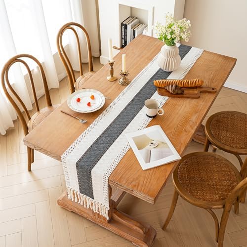 FEXIA Farmhouse Table Runner for Home Decor 12x108 Grey Fall Home Decor
