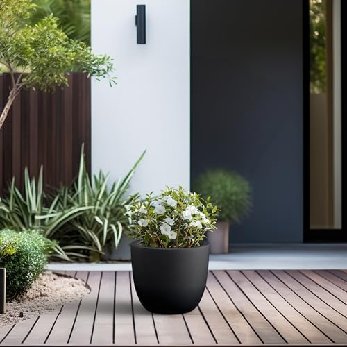 Kante Accent Round Bowl Black Concrete Planter 14" Dia, Outdoor