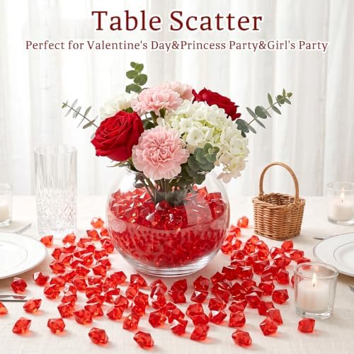 160 Pieces Red Acrylic Fake Ice Rocks, Vase Fillers for Wedding Table Decor
