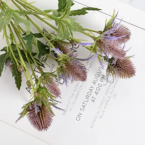 2pcs Artificial Thistle Spray Eryngium Flowers Artificial Eryngium Artificial Sea Holly Flowers for Wedding Bridal Bouquet Wreath Table Centerpiece Outdoor Decor (Purple)