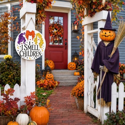 Hocus Pocus Halloween Decorations, I Smell Children Sign Witch Door Decor