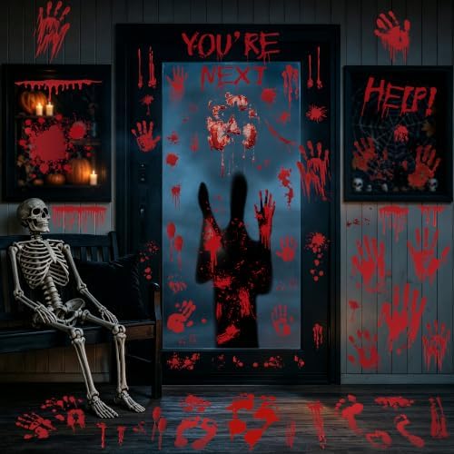 67PCS Bloody Halloween Decor, Handprint Halloween Window Clings for Home