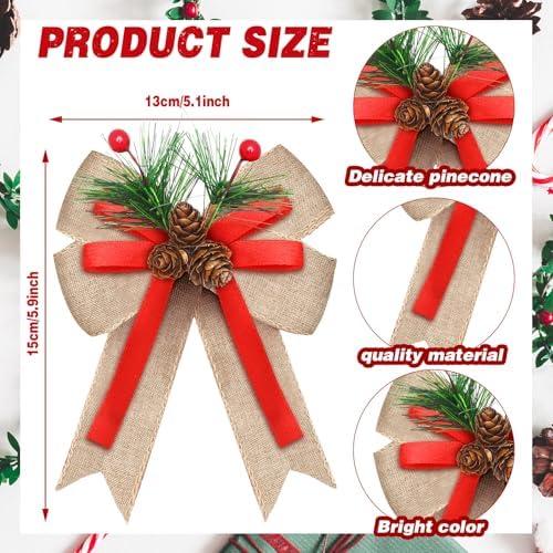Moucuny 6 Pcs Christmas Burlap Bows Natural Color Plaid 5 x 6 Inch