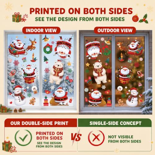 Christmas Window Clings Decorations, Santa & Snowman Stickers Holiday Decor