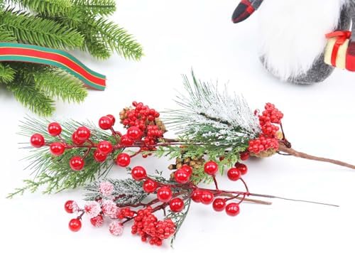 Mklsit 60 Pack Artificial Red Holly Berries, 8.2 Inch Christmas Berry Picks
