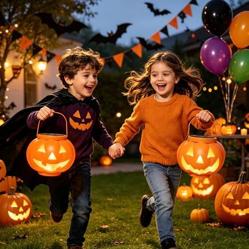 BRIGHTDECK Halloween Pumpkin Solar Lanterns 2 Pack, Jack O Lantern Pumpkin Lights for Halloween Decorations Outdoor, Weatherproof & Portable Fall Yard Decor (2Pack Warm White)