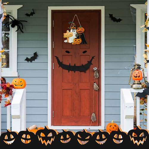Barydat Happy Halloween Ghost Wreath Black Cat Welcome Front Door Sign