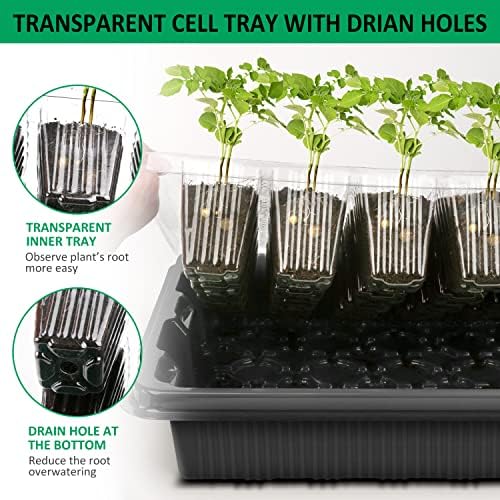 YAUNGEL XL Seed Starter Tray, 160 Cells, 4-Pack with Humidity Domes, Black