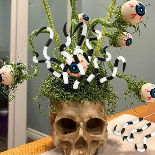 16pcs Halloween Sandworm Tentacle Plant Stakes,Black and White Striped