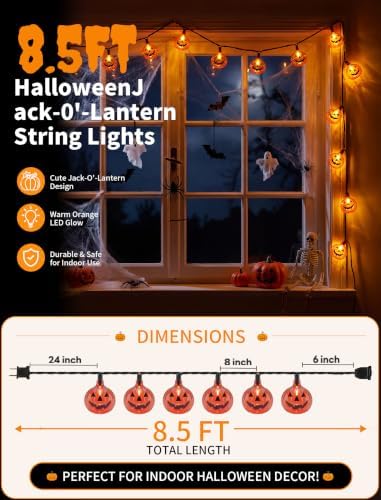 8.5FT Pumpkin String Lights with 10 Bulbs for Halloween Outdoor Decor Party