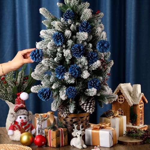 Thiccywoov 12 Pcs Christmas Pine Cone Pick Decoration for Tree Blue 3.15 in