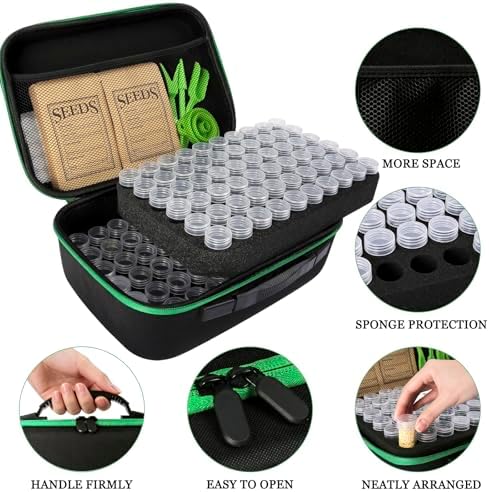 120 Slots Seed Storage Organizer Box, with 20 Seed Envelopes and Small Tool, Sturdy Seeds Saving Seed Bank Container Kit (Seeds not Included)