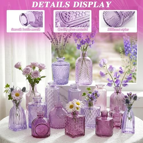 Set of 30 Purple Glass Bud Vases Small Textured Flower Vases