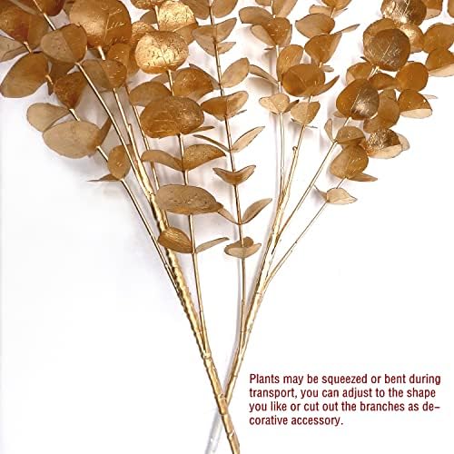 PASYOU Artificial Plants for Christmas Decor, Fake Gold Eucalyptus Plastic Grass Shrubs Leaves Indoor Outdoor Home Garden Party Hotel Wedding Event Faux DIY Decoration - 30 Inch Golden 2 Pack