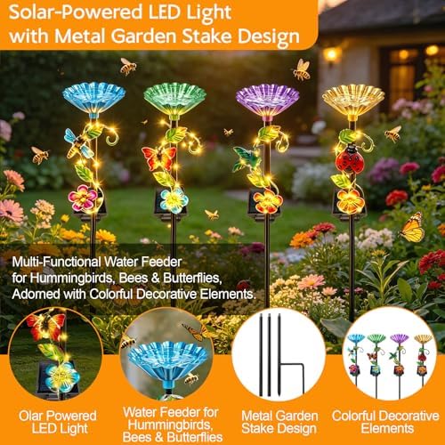 VOOKRY Solar Outdoor Garden Decor Lights & bee/Bird/Butterfly Water Station