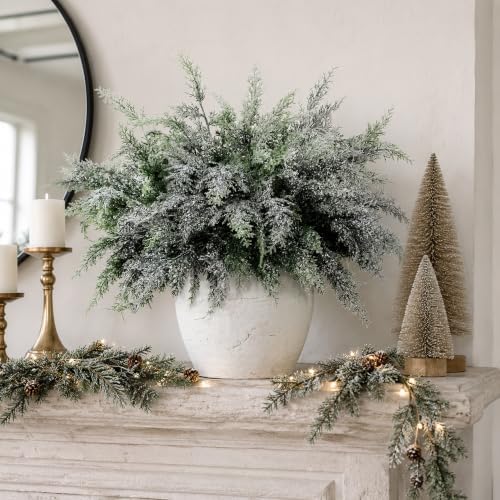 10 Pcs 2 Color Snowy Cypress Christmas Branches Artificial Cedar Stems