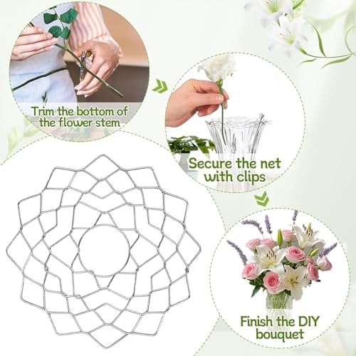 Flower Frog Grid Bouquet Stem Holder for Vase Artificial Flowers Arrangement,4 Inch Flower Arranging Floral Frogs Kenzan Lid with Clips for Ikebana Floristry Supplies Accessories(3pcs)