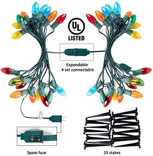 Christmas Pathway String Lights Outdoor,2Pack Total 51.4FT C9 Pathway Light