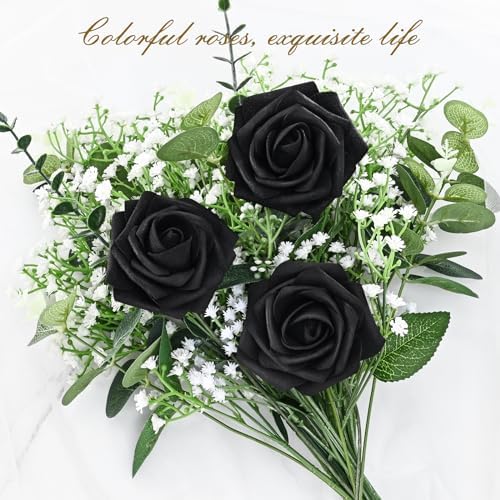 BLEUM CADE 16Pcs Artificial Flowers Fake Foam Roses with Stems for Wedding
