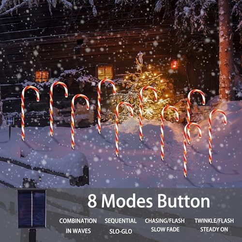 20 Pack Solar Candy Cane Lights, 21 Inch Red Christmas Yard Decor