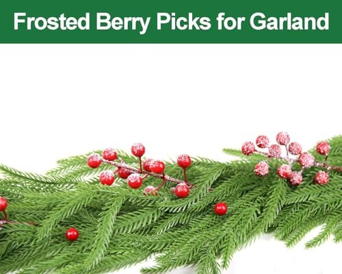 Feitore 30 Pack Snow Frosted Red Berry Stems 8.9" Holly Frosted Berry Picks Snowy Artificial Red Berries for Christmas Tree Filler Picks and Sprays Holiday DIY Crafts Christmas Decor