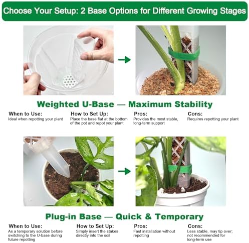 2 Pcs 9 Inch D Shaped Moss Pole with Watering Dripper, Plastic Moss Poles for Climbing Plants, Sturdy Monstera Plant Support, Self Watering Moss Pole Kit for Plants Indoor (1Pack 2Pcs-White)
