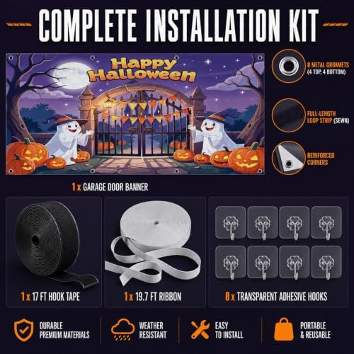 Halloween Garage Door Cover 7 x 16 ft, Ghost Gathering Banner