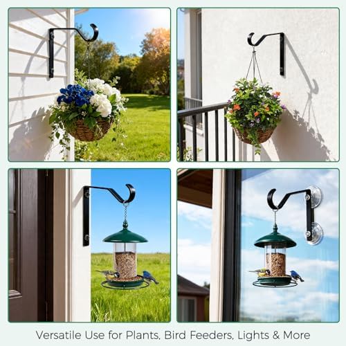 2 Pack Heavy Duty Window Bird Feeder Hooks Suction & Screw Mount